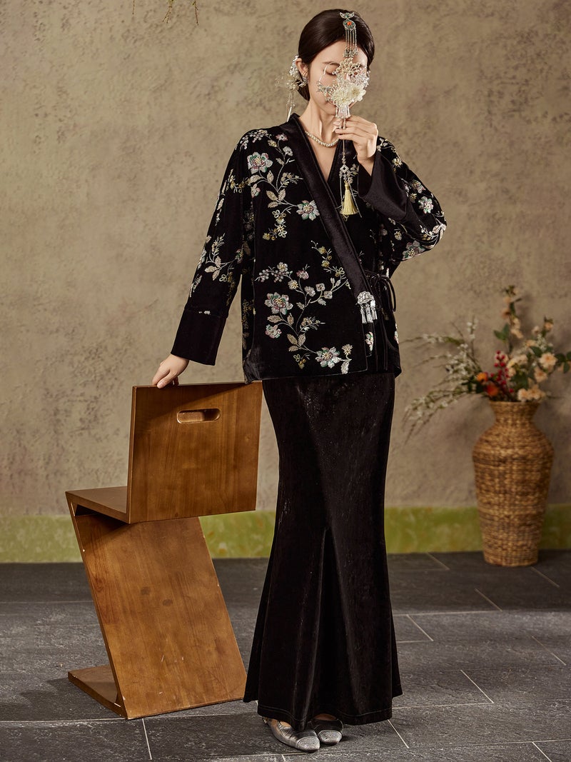 Yailla Versatile New Chinese Style Heavy Craft Sequin Embroidery High-End Cotton Coat Autumn and Winter New Style Velvet Rich Family Noble Light Luxury Outerwear Top Women'S Retro Niche Design Tang Coat Suit - Image 5